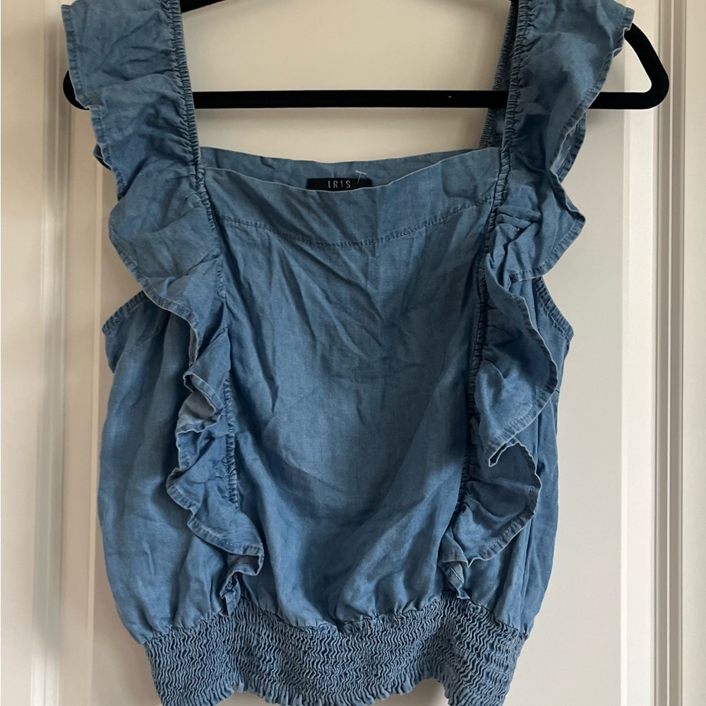 Iris Denim Ruffle sleeveless tank Top with a smoked waist size L